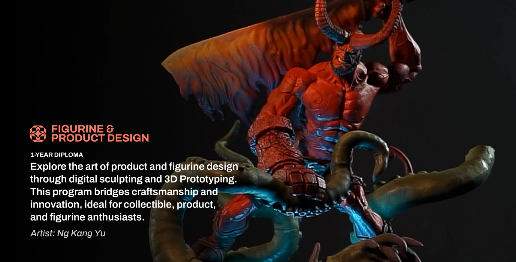 A vibrant figurine showcasing a muscular demon with wings and tentacles, highlighting intricate sculpting and design skills.