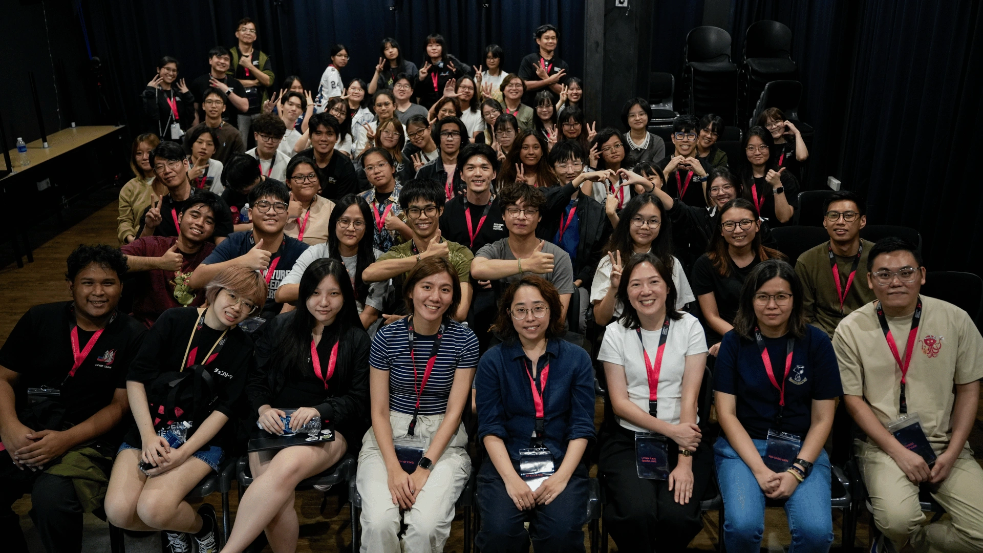 Group photo of students and educators from Singapore Polytechnic, Nanyang Polytechnic, ITE College Central and 3dsense Media School at Summit Day 2026