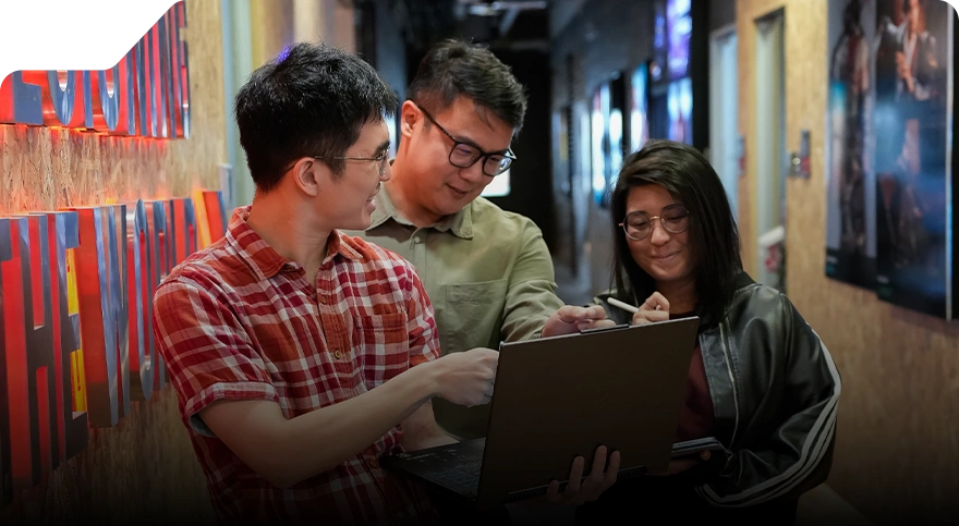 Students of 3dsense Media School interacting in a campus pathway setting