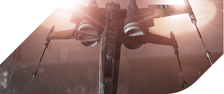 A detailed shot of a sci-fi fighter jet, angled upward with bright lights, showcasing its sleek design and cockpit.