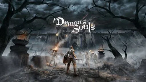 A warrior faces a dark, ominous castle amidst stormy skies and ruins, embodying the eerie atmosphere of