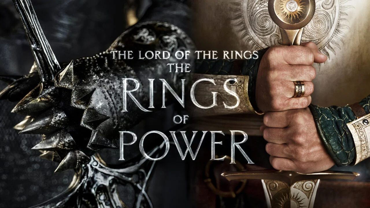 The Lord of the Rings: The Rings of Power poster featuring characters against a dark, mystical background.