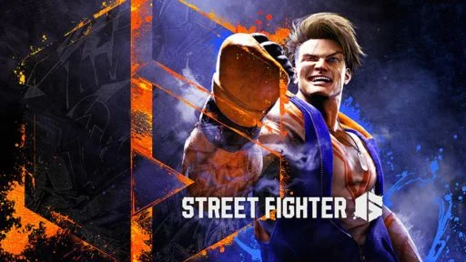 A muscular fighter in a vibrant blue and orange outfit poses confidently, with the