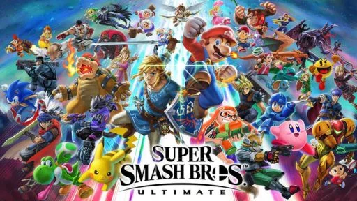 A lineup of iconic video game characters from Super Smash Bros. Ultimate, showcasing fighting styles and personalities.